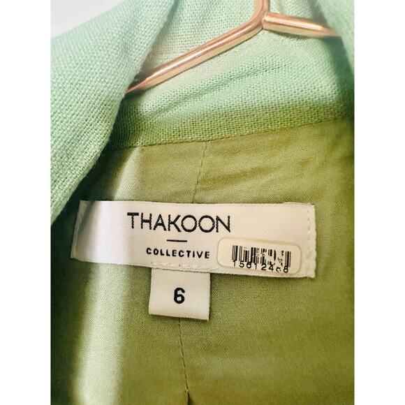 THAKOON COLLECTIVE Green Linen Blend Front Button Oversized Blazer Size 6 - Picture 14 of 14